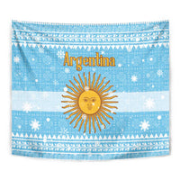 Argentina Christmas Tapestry with Blue-White Snowflake Pattern, Sun Emblem, and Map Motif - Wonder Print Shop