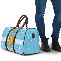 Argentina Christmas Travel Bag with Blue-White Snowflake Pattern, Sun Emblem, and Map Motif - Wonder Print Shop