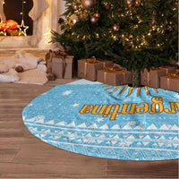 Argentina Christmas Tree Skirt with Blue-White Snowflake Pattern, Sun Emblem, and Map Motif - Wonder Print Shop