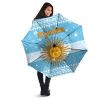 Argentina Christmas Umbrella with Blue-White Snowflake Pattern, Sun Emblem, and Map Motif - Wonder Print Shop