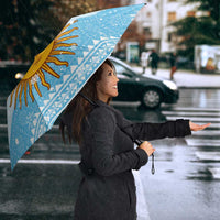 Argentina Christmas Umbrella with Blue-White Snowflake Pattern, Sun Emblem, and Map Motif - Wonder Print Shop