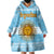 Argentina Christmas Wearable Blanket Hoodie with Blue-White Snowflake Pattern, Sun Emblem, and Map Motif - Wonder Print Shop