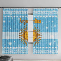 Argentina Christmas Window Curtain with Blue-White Snowflake Pattern, Sun Emblem, and Map Motif - Wonder Print Shop