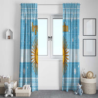Argentina Christmas Window Curtain with Blue-White Snowflake Pattern, Sun Emblem, and Map Motif - Wonder Print Shop