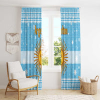 Argentina Christmas Window Curtain with Blue-White Snowflake Pattern, Sun Emblem, and Map Motif - Wonder Print Shop