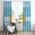 Argentina Christmas Window Curtain with Blue-White Snowflake Pattern, Sun Emblem, and Map Motif - Wonder Print Shop