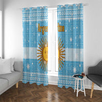 Argentina Christmas Window Curtain with Blue-White Snowflake Pattern, Sun Emblem, and Map Motif - Wonder Print Shop