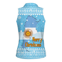 Argentina Christmas Women Sleeveless Polo Shirt with Blue-White Snowflake Pattern, Sun Emblem, and Map Motif - Wonder Print Shop