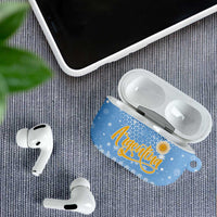 Argentina Christmas AirPods Case with Blue-White Snowflake Pattern, Sun Emblem, and Gaucho Santa Riding Horse Motif - Wonder Print Shop