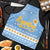 Argentina Christmas Apron with Blue-White Snowflake Pattern, Sun Emblem, and Gaucho Santa Riding Horse Motif - Wonder Print Shop