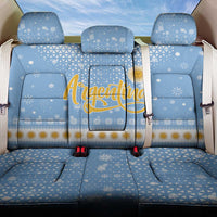 Argentina Christmas Back Car Seat Cover with Blue-White Snowflake Pattern, Sun Emblem, and Gaucho Santa Riding Horse Motif - Wonder Print Shop