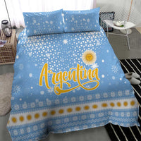 Argentina Christmas Bedding Set with Blue-White Snowflake Pattern, Sun Emblem, and Gaucho Santa Riding Horse Motif - Wonder Print Shop