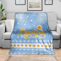 Argentina Christmas Blanket with Blue-White Snowflake Pattern, Sun Emblem, and Gaucho Santa Riding Horse Motif - Wonder Print Shop