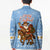 Argentina Christmas Blazer with Blue-White Snowflake Pattern, Sun Emblem, and Gaucho Santa Riding Horse Motif - Wonder Print Shop