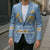 Argentina Christmas Blazer with Blue-White Snowflake Pattern, Sun Emblem, and Gaucho Santa Riding Horse Motif - Wonder Print Shop