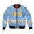 Argentina Christmas Bomber Jacket with Blue-White Snowflake Pattern, Sun Emblem, and Gaucho Santa Riding Horse Motif - Wonder Print Shop