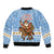 Argentina Christmas Bomber Jacket with Blue-White Snowflake Pattern, Sun Emblem, and Gaucho Santa Riding Horse Motif - Wonder Print Shop