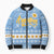 Argentina Christmas Bomber Puffer Jacket with Blue-White Snowflake Pattern, Sun Emblem, and Gaucho Santa Riding Horse Motif - Wonder Print Shop