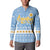 Argentina Christmas Button Sweatshirt with Blue-White Snowflake Pattern, Sun Emblem, and Gaucho Santa Riding Horse Motif - Wonder Print Shop
