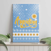 Argentina Christmas Canvas Wall Art with Blue-White Snowflake Pattern, Sun Emblem, and Gaucho Santa Riding Horse Motif - Wonder Print Shop