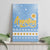 Argentina Christmas Canvas Wall Art with Blue-White Snowflake Pattern, Sun Emblem, and Gaucho Santa Riding Horse Motif - Wonder Print Shop