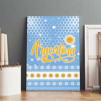 Argentina Christmas Canvas Wall Art with Blue-White Snowflake Pattern, Sun Emblem, and Gaucho Santa Riding Horse Motif - Wonder Print Shop