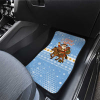 Argentina Christmas Car Mats with Blue-White Snowflake Pattern, Sun Emblem, and Gaucho Santa Riding Horse Motif - Wonder Print Shop