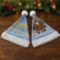 Argentina Christmas Santa Hat with Blue-White Snowflake Pattern, Sun Emblem, and Gaucho Santa Riding Horse Motif - Wonder Print Shop