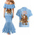 Argentina Christmas Couples Matching Mermaid Dress and Hawaiian Shirt with Blue-White Snowflake Pattern, Sun Emblem, and Gaucho Santa Riding Horse Motif - Wonder Print Shop