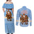 Argentina Christmas Couples Matching Off Shoulder Maxi Dress and Long Sleeve Button Shirt with Blue-White Snowflake Pattern, Sun Emblem, and Gaucho Santa Riding Horse Motif - Wonder Print Shop