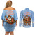 Argentina Christmas Couples Matching Off Shoulder Short Dress and Long Sleeve Button Shirt with Blue-White Snowflake Pattern, Sun Emblem, and Gaucho Santa Riding Horse Motif - Wonder Print Shop