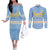 Argentina Christmas Couples Matching Off The Shoulder Long Sleeve Dress and Long Sleeve Button Shirt with Blue-White Snowflake Pattern, Sun Emblem, and Gaucho Santa Riding Horse Motif - Wonder Print Shop