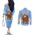 Argentina Christmas Couples Matching Off The Shoulder Long Sleeve Dress and Long Sleeve Button Shirt with Blue-White Snowflake Pattern, Sun Emblem, and Gaucho Santa Riding Horse Motif - Wonder Print Shop