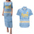 Argentina Christmas Couples Matching Puletasi and Hawaiian Shirt with Blue-White Snowflake Pattern, Sun Emblem, and Gaucho Santa Riding Horse Motif - Wonder Print Shop