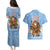 Argentina Christmas Couples Matching Puletasi and Hawaiian Shirt with Blue-White Snowflake Pattern, Sun Emblem, and Gaucho Santa Riding Horse Motif - Wonder Print Shop