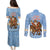 Argentina Christmas Couples Matching Puletasi and Long Sleeve Button Shirt with Blue-White Snowflake Pattern, Sun Emblem, and Gaucho Santa Riding Horse Motif - Wonder Print Shop