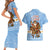 Argentina Christmas Couples Matching Short Sleeve Bodycon Dress and Hawaiian Shirt with Blue-White Snowflake Pattern, Sun Emblem, and Gaucho Santa Riding Horse Motif - Wonder Print Shop