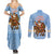 Argentina Christmas Couples Matching Summer Maxi Dress and Long Sleeve Button Shirt with Blue-White Snowflake Pattern, Sun Emblem, and Gaucho Santa Riding Horse Motif - Wonder Print Shop