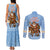 Argentina Christmas Couples Matching Tank Maxi Dress and Long Sleeve Button Shirt with Blue-White Snowflake Pattern, Sun Emblem, and Gaucho Santa Riding Horse Motif - Wonder Print Shop