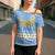Argentina Christmas Cross Shoulder Shirt with Blue-White Snowflake Pattern, Sun Emblem, and Gaucho Santa Riding Horse Motif - Wonder Print Shop