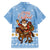 Argentina Christmas Family Matching Long Sleeve Bodycon Dress and Hawaiian Shirt with Blue-White Snowflake Pattern, Sun Emblem, and Gaucho Santa Riding Horse Motif - Wonder Print Shop