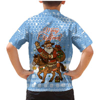 Argentina Christmas Family Matching Mermaid Dress and Hawaiian Shirt with Blue-White Snowflake Pattern, Sun Emblem, and Gaucho Santa Riding Horse Motif - Wonder Print Shop
