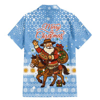 Argentina Christmas Family Matching Mermaid Dress and Hawaiian Shirt with Blue-White Snowflake Pattern, Sun Emblem, and Gaucho Santa Riding Horse Motif - Wonder Print Shop