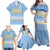 Argentina Christmas Family Matching Off Shoulder Maxi Dress and Hawaiian Shirt with Blue-White Snowflake Pattern, Sun Emblem, and Gaucho Santa Riding Horse Motif - Wonder Print Shop