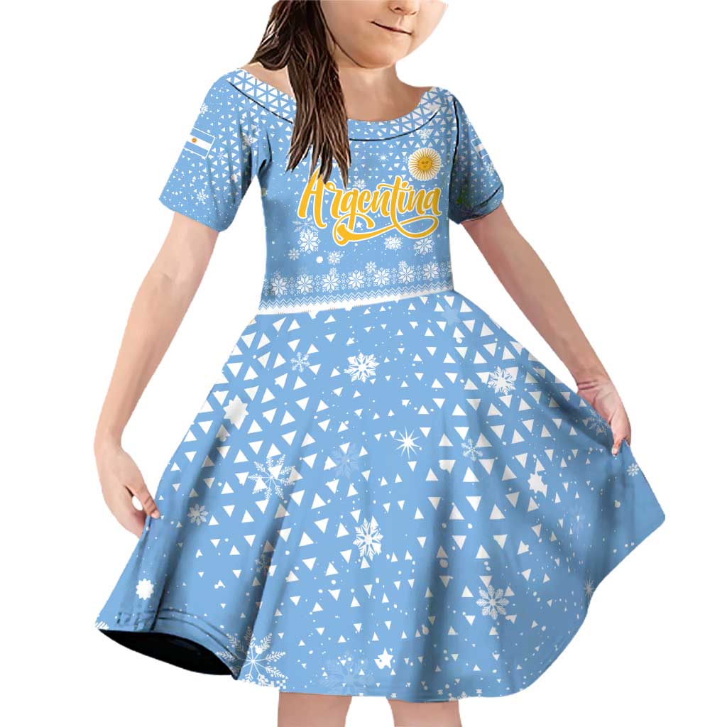Argentina Christmas Family Matching Off Shoulder Short Dress and Hawaiian Shirt with Blue-White Snowflake Pattern, Sun Emblem, and Gaucho Santa Riding Horse Motif - Wonder Print Shop