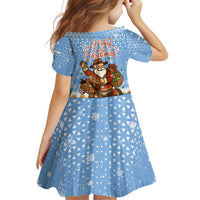 Argentina Christmas Family Matching Off Shoulder Short Dress and Hawaiian Shirt with Blue-White Snowflake Pattern, Sun Emblem, and Gaucho Santa Riding Horse Motif - Wonder Print Shop
