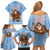 Argentina Christmas Family Matching Off Shoulder Short Dress and Hawaiian Shirt with Blue-White Snowflake Pattern, Sun Emblem, and Gaucho Santa Riding Horse Motif - Wonder Print Shop