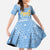 Argentina Christmas Family Matching Short Sleeve Bodycon Dress and Hawaiian Shirt with Blue-White Snowflake Pattern, Sun Emblem, and Gaucho Santa Riding Horse Motif - Wonder Print Shop