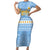 Argentina Christmas Family Matching Short Sleeve Bodycon Dress and Hawaiian Shirt with Blue-White Snowflake Pattern, Sun Emblem, and Gaucho Santa Riding Horse Motif - Wonder Print Shop