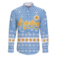 Argentina Christmas Family Matching Summer Maxi Dress and Hawaiian Shirt with Blue-White Snowflake Pattern, Sun Emblem, and Gaucho Santa Riding Horse Motif - Wonder Print Shop